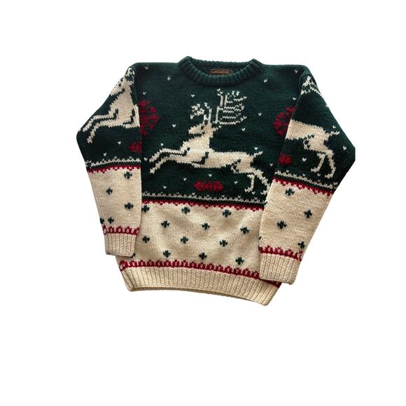 Vintage Eddie Bauer 1990 Reindeer Christmas Sweater holiday fair isle 100% Wool - Picture 6 of 7
